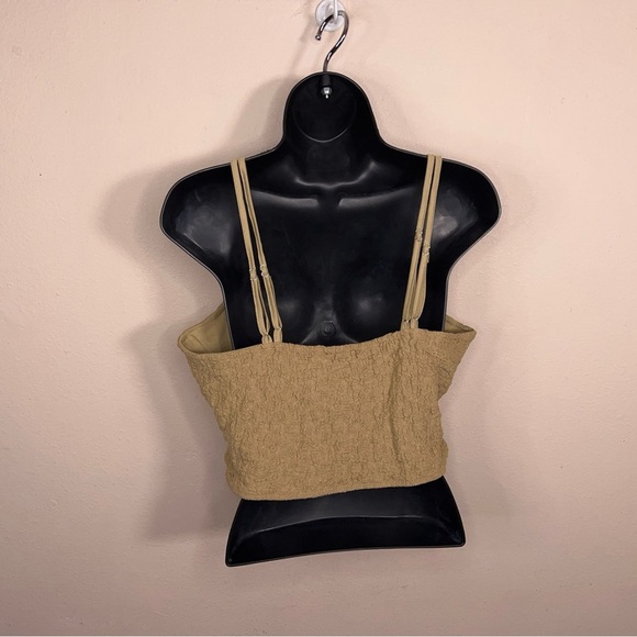 NEW XL Forever 21 Khaki Beige Textured Crop Top Sleeveless Stretch Boho Bohemian - Picture 4 of 13